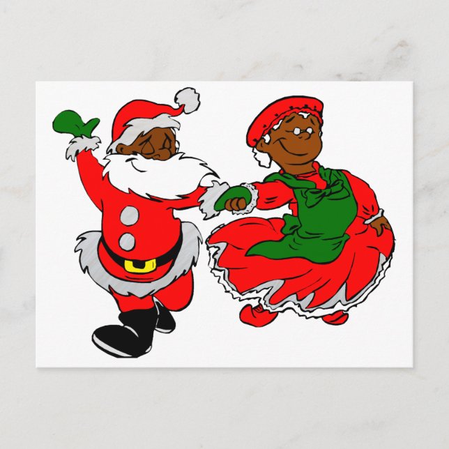 black santa mrs claus holiday postcard (Front)