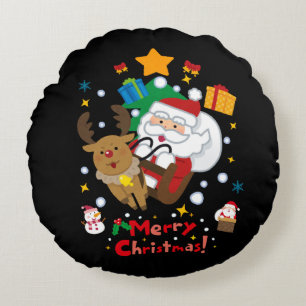 Black Santa Reindeer Merry Christmas Throw Pillow
