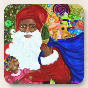 Black Santa Set of Designer Coasters - Christmas