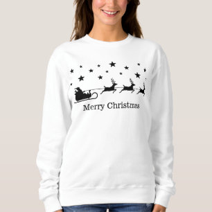 Black Santa Sleigh And Deer & Merry Christmas Text Sweatshirt