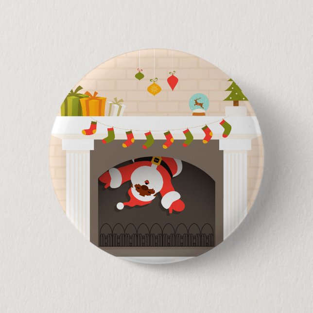 black santa stuck in fireplace 2 inch round button (Front)