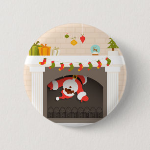 black santa stuck in fireplace 2 inch round button