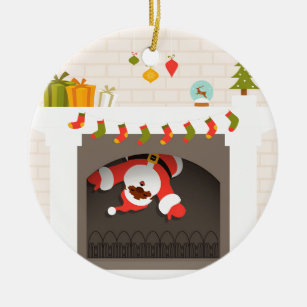 black santa stuck in fireplace ceramic ornament
