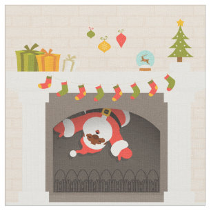black santa stuck in fireplace christmas fabric
