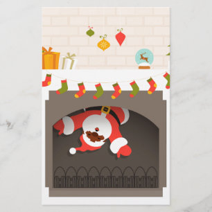 black santa stuck in fireplace stationery
