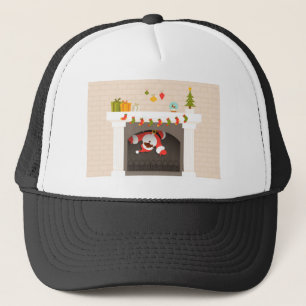 black santa stuck in fireplace trucker hat