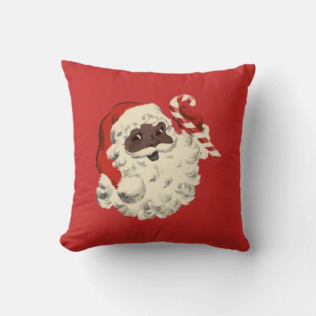Black Santa with Candy Cane Throw Pillow (Front)