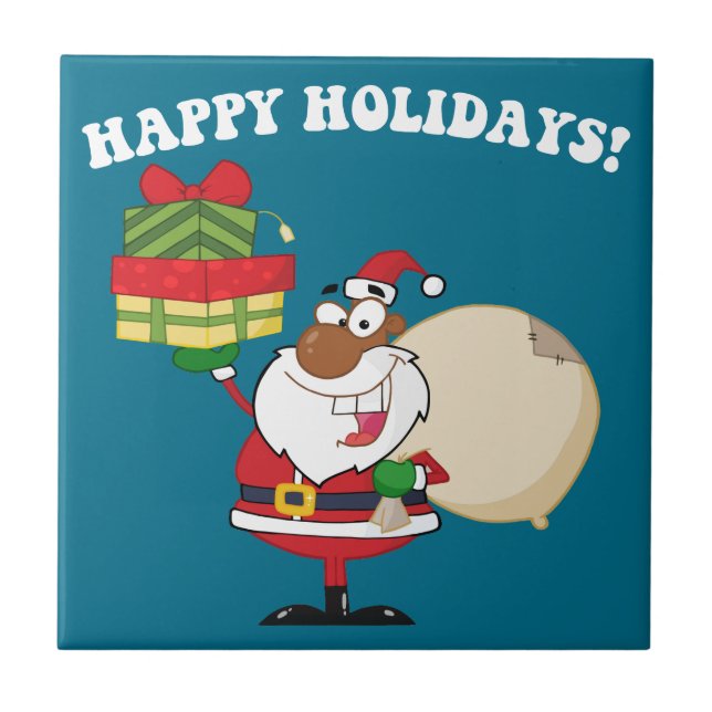 Black Santa with Gifts Tile (Front)