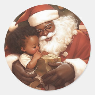  Black Santa's  Giving  Heart of Joy Classic Round Sticker