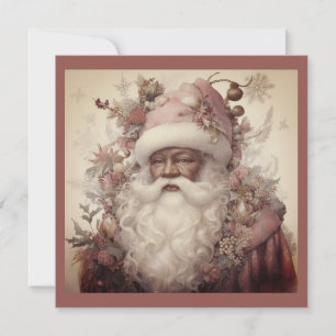 Black Santa's Rococo Look - Pink Floral Touch  Holiday Card