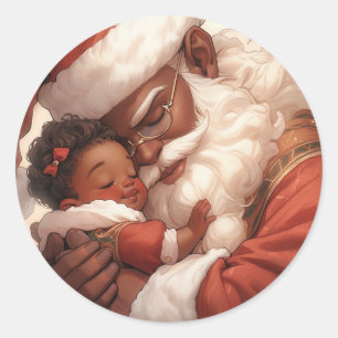 Black Santa's Tender Heart of Joy Classic Round Sticker