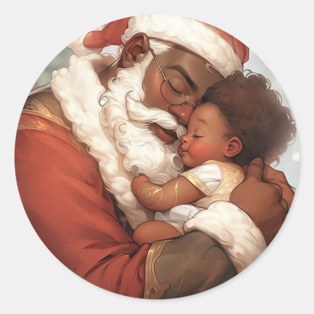  Black Santa's Tender Joy Classic Round Sticker (Front)