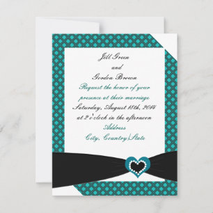 Black Sash With Teal Bow Wedding Invitation