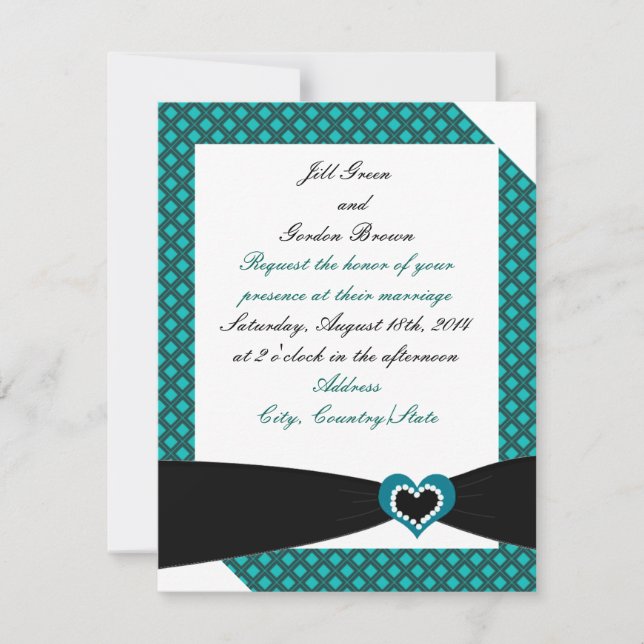 Black Sash With Teal Bow Wedding Invitation (Front)