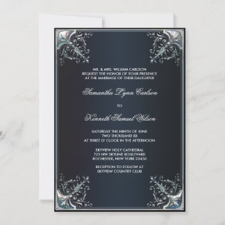 Black Satin Black Tie Wedding Invitations
