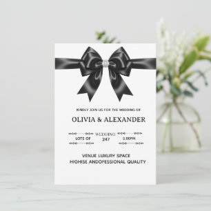 Black Satin Bow Wedding Invitation   Elegant Ribbo