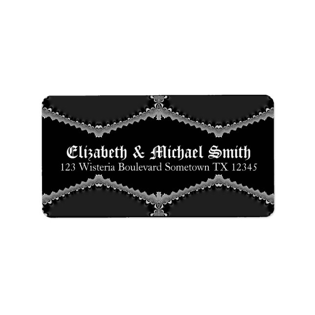 Black Satin Lace Address Stickers Label (Front)