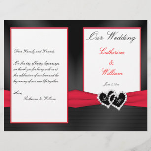 Black Satin Pleasts with Hearts Wedding Program