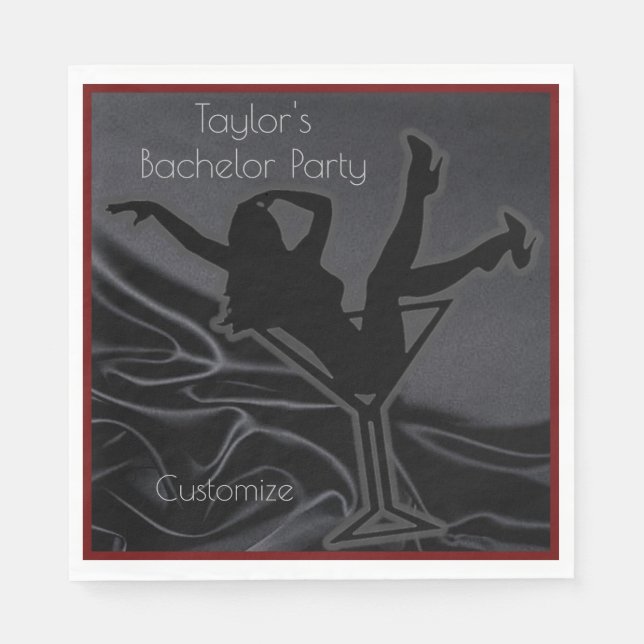 Black Satin Silhouette Bachelor Party Napkin (Front)