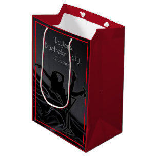 Black Satin Silhouette Bachelor Party Red Medium Gift Bag