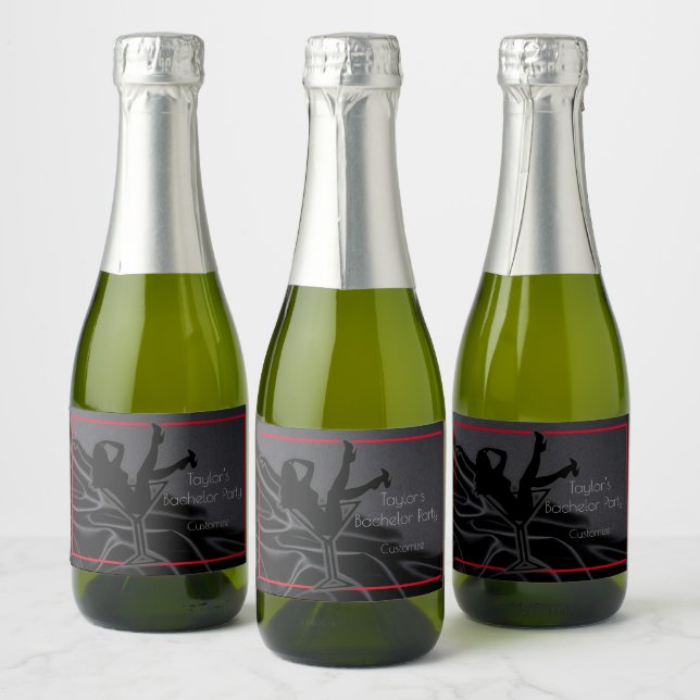 Black Satin Silhouette Bachelor Party Sparkling Wine Label (Bottles)
