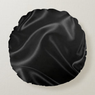 Black Satin Silk Design Round Pillow