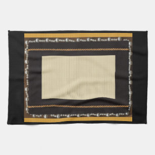 Black Satin Silk Fabric Photo Frame Embellished Wi Kitchen Towel