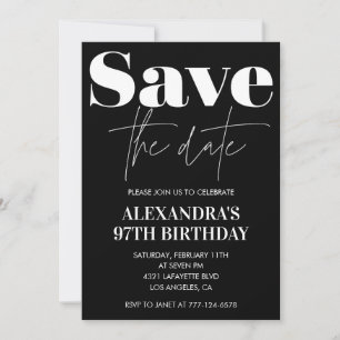 Black Save the date 97th birthday Invitation