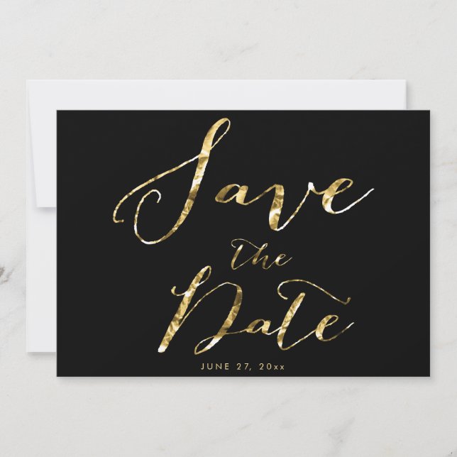 Black Save The Date Cards Elegant Gold Foil Faux (Front)