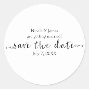 Black Save the Date Script Custom Personalized Classic Round Sticker