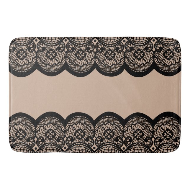 Black Scalloped Lace Custom Bath Mat (Front)