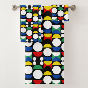 Black Scandinavian Bauhaus Mid-Century Pattern Bath Towel Set