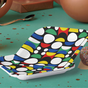 Black Scandinavian Bauhaus Mid-Century Pattern Paper Plate