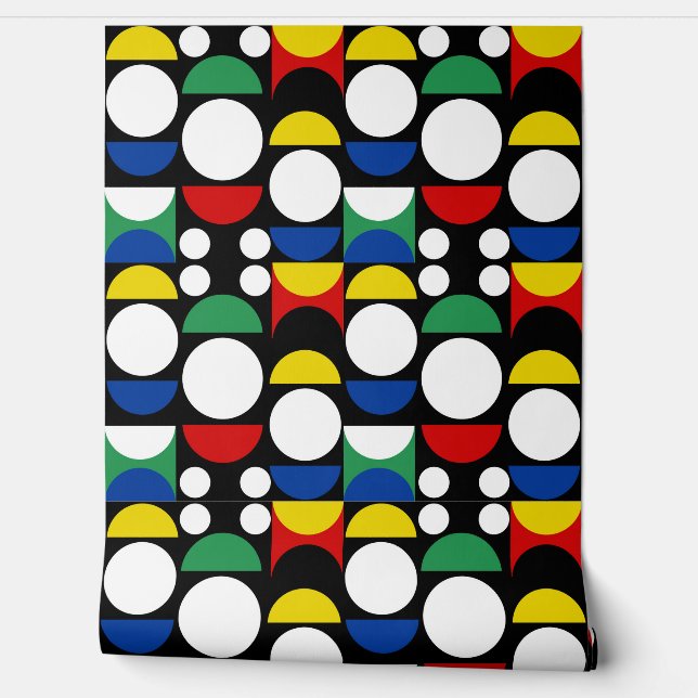 Black Scandinavian Bauhaus Mid-Century Pattern Wallpaper (Unrolling)