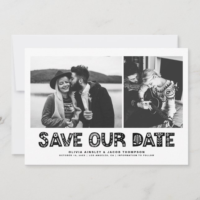 Black Scandinavian Typography Photo Collage Save The Date (Front)