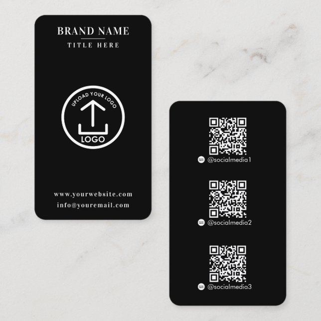 Black Scannable Digital Contact QR Code Logo Business Card (Front/Back)