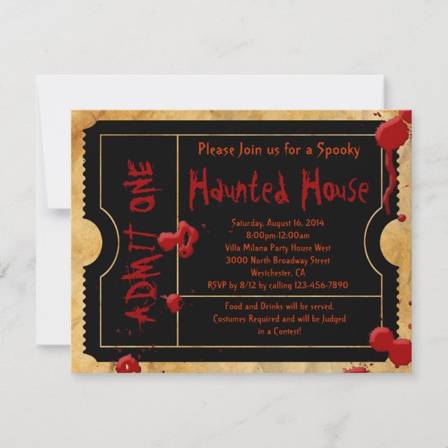 Black Scary Blood Splatter Halloween Party Ticket Invitation (Front)