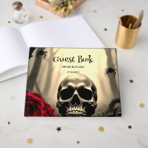 Black Scary floral Gothic Skull Red Roses