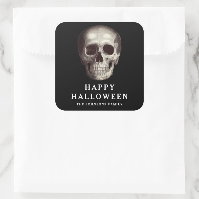 Black Scary Skull Adult Halloween Square Sticker (Bag)