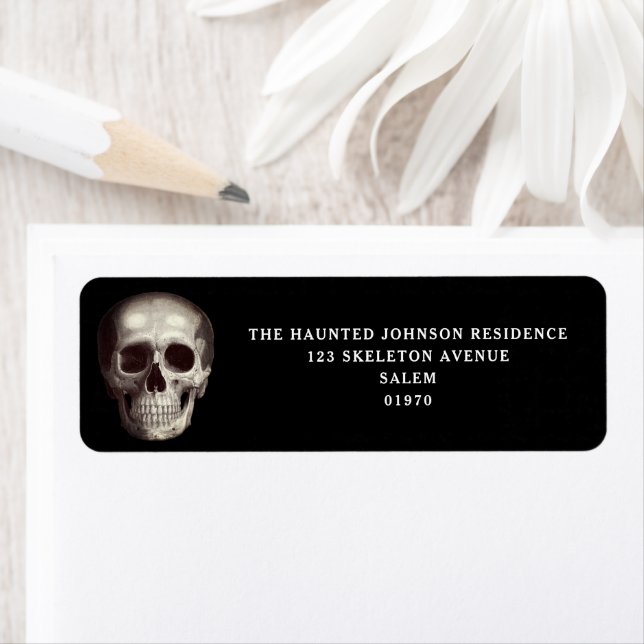 Black Scary Skull Halloween Return Address (Insitu)