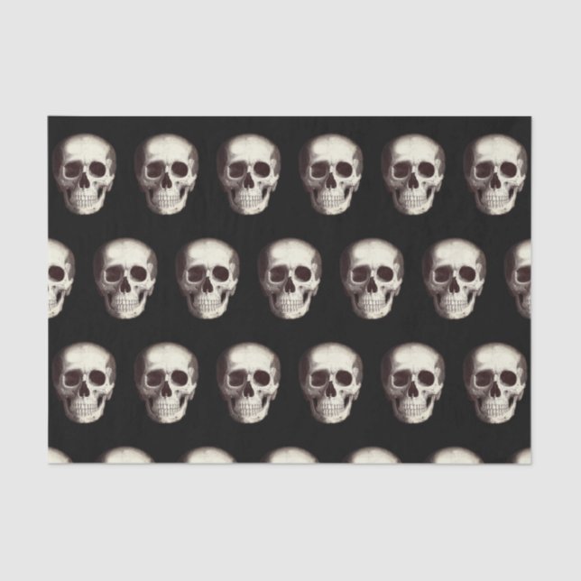 Black Scary Skull Pattern Halloween Tissue Paper (Front)