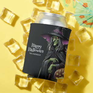 Black Scary Witch Themed Halloween Can Cooler