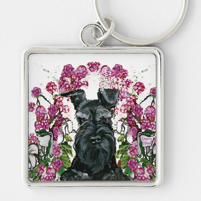 Black Schnauzer Bouquet Keychain (Front)