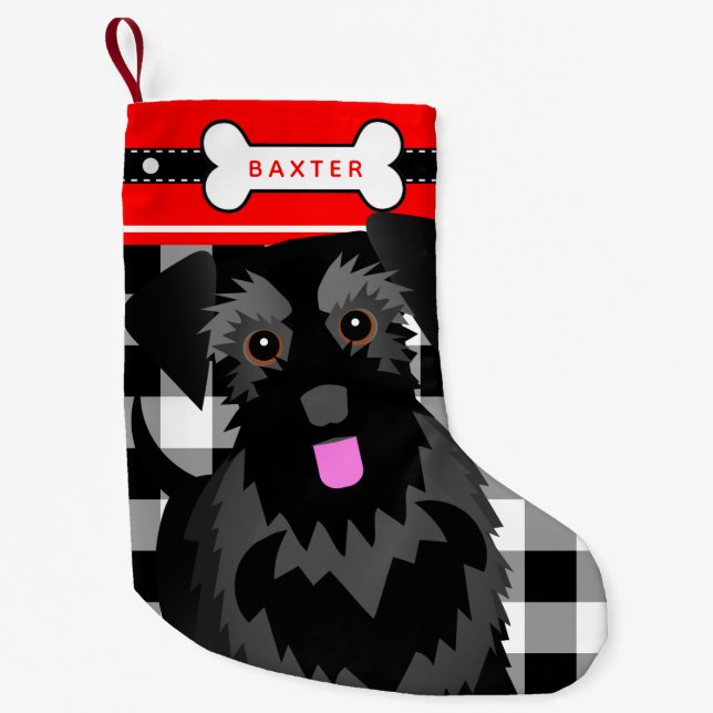Black Schnauzer Dog Old Fashioned Plaid Small Chri Christmas Stocking (Front)