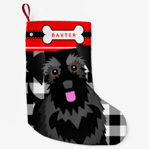 Black Schnauzer Dog Old Fashioned Plaid Small Chri Small Christmas Stocking