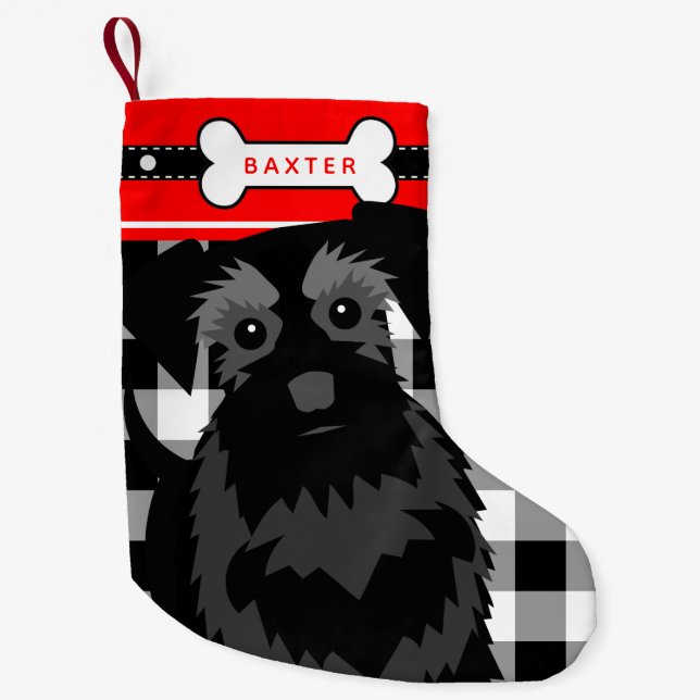 Black Schnauzer Dog Old Fashioned Plaid Small Christmas Stocking (Front)