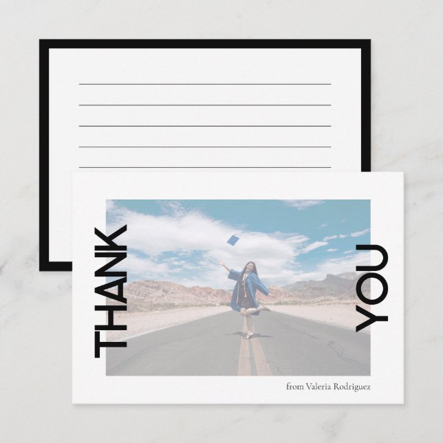 Black School Colour Photo Thank You Card (Front/Back)