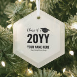 Black School Graduation Christmas Gift Glass Ornament<br><div class="desc">This modern graduation ceramic ornament features simple typography "Class of Graduation Year" and a graduation cap graphic. You can customize the text. More color options and custom graduation gifts are available at my shop BaraBomDesign.</div>