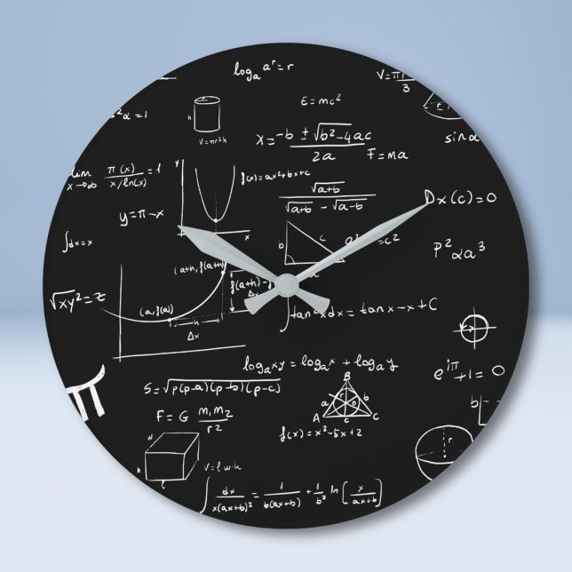 Black School Handwritten Math Equations Large Clock (Creator Uploaded)
