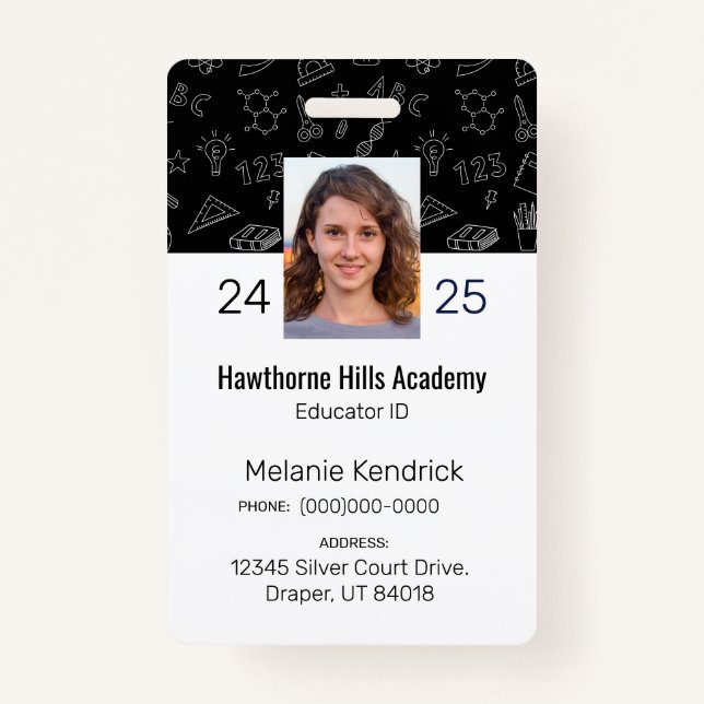 Black School Icons Homeschool Educator ID Badge (Front)